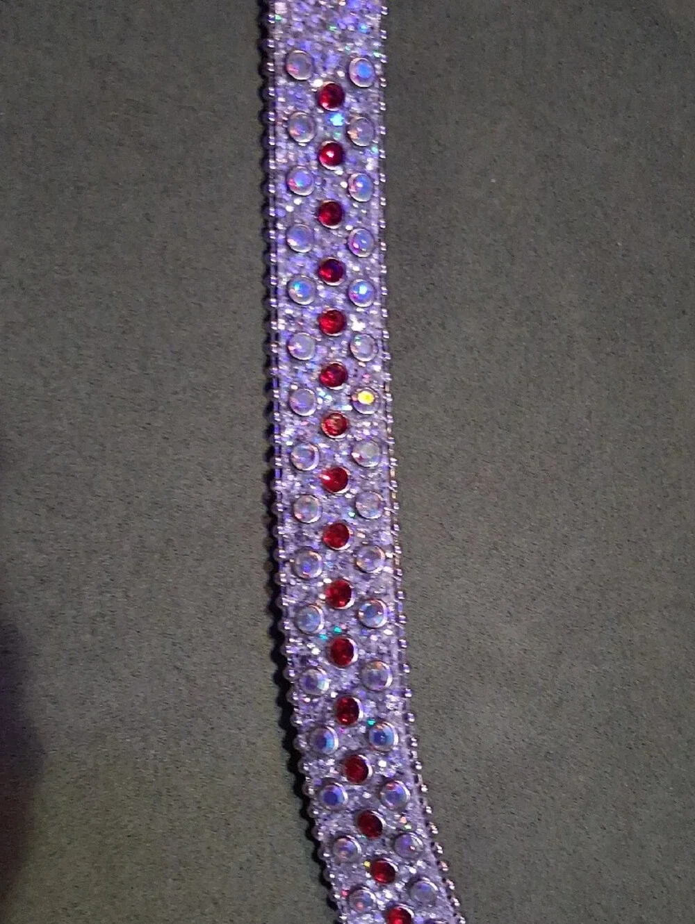 Silver Belt with Red and Clear Rhinestones